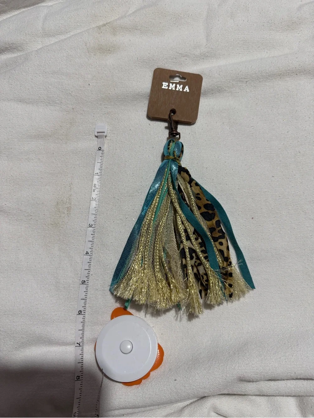 Teal & Gold Tassel Keychain with Leopard Accent